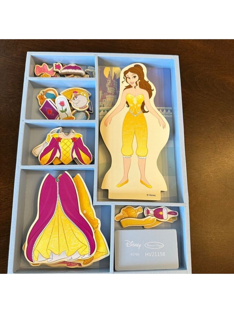Disney Princess Belle Magnetic Wooden Dress-Up Doll Set  Outfits Accessories